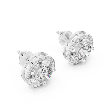Round Halo Lab Grown Diamond Stud Earrings in 14K Rose Gold
