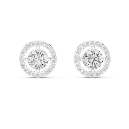 Round Halo Lab Grown Diamond Stud Earrings in 14K Rose Gold