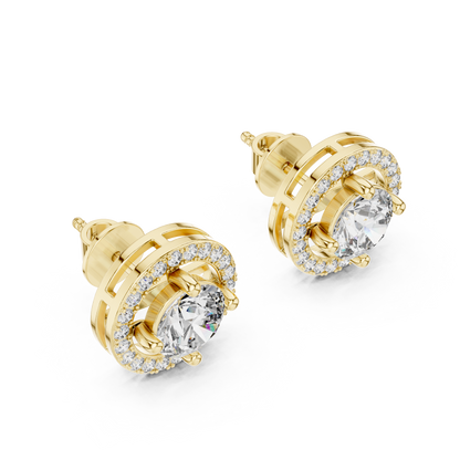 Round Halo Lab Grown Diamond Stud Earrings in 14K Rose Gold