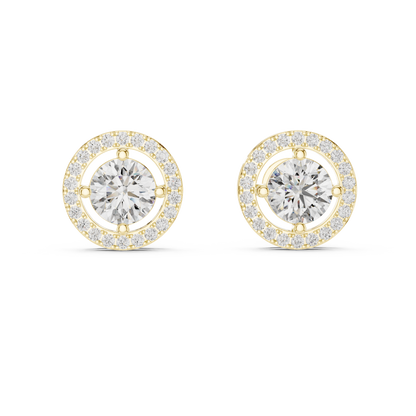 Round Halo Lab Grown Diamond Stud Earrings in 14K Rose Gold