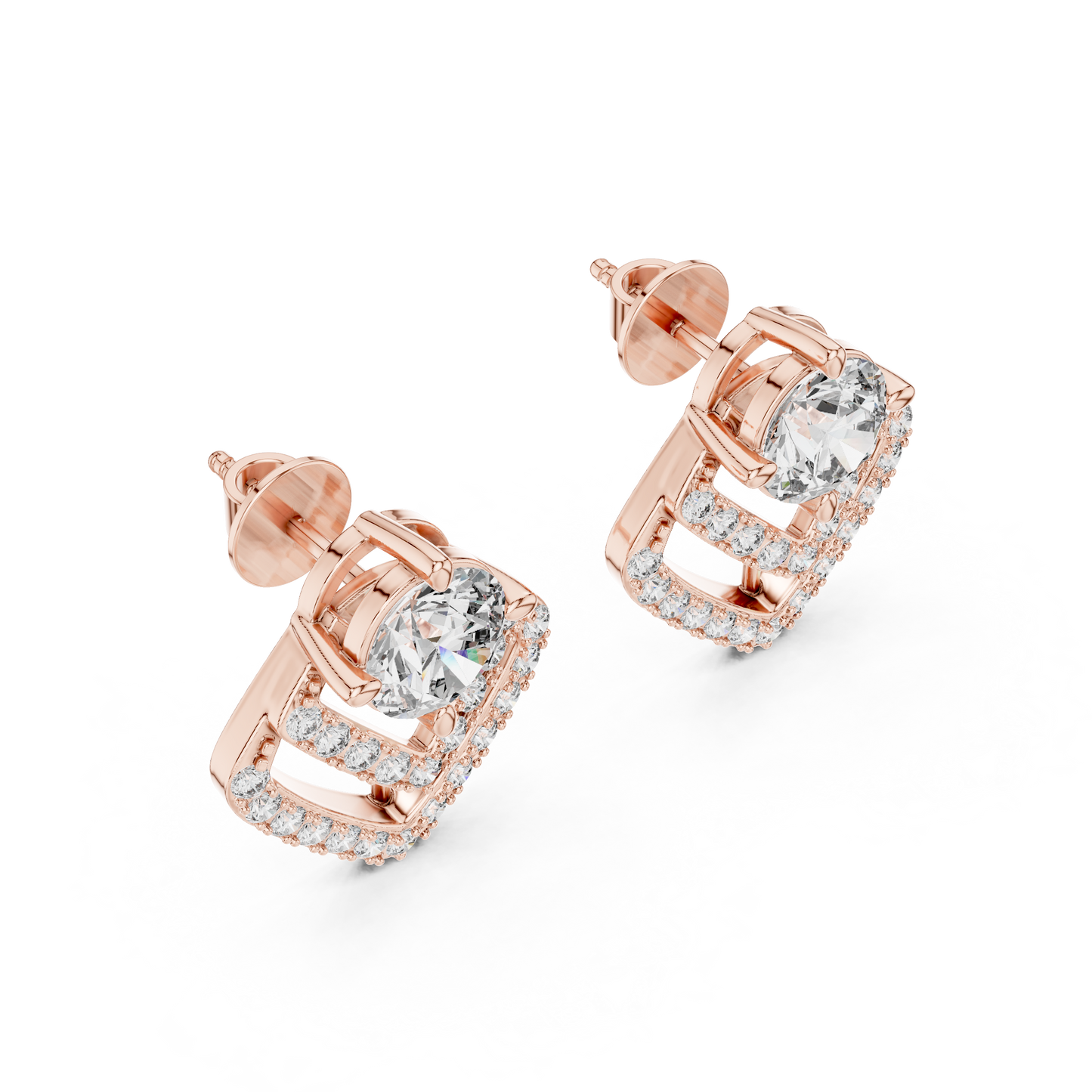 Round Lab Grown Diamond Chevron Stud Earrings in 14K Yellow Gold