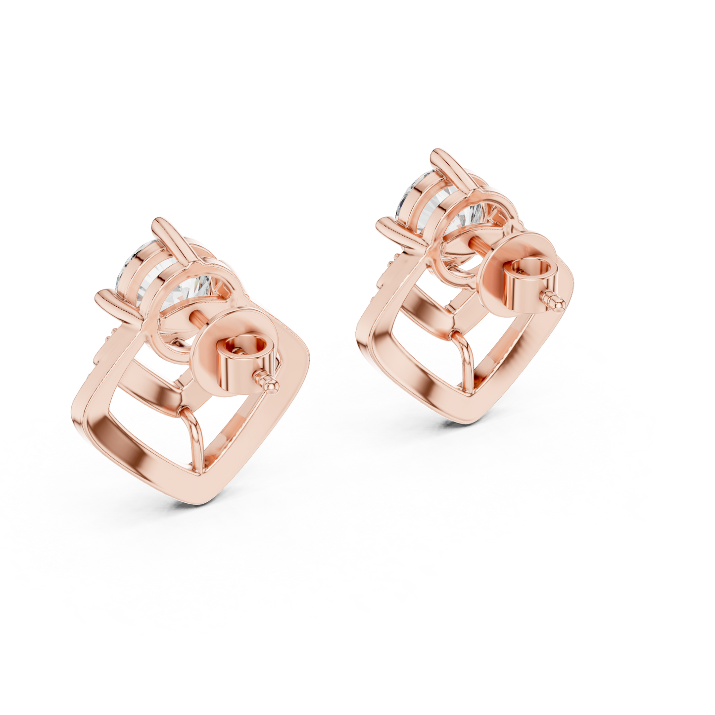 Round Lab Grown Diamond Chevron Stud Earrings in 14K Yellow Gold