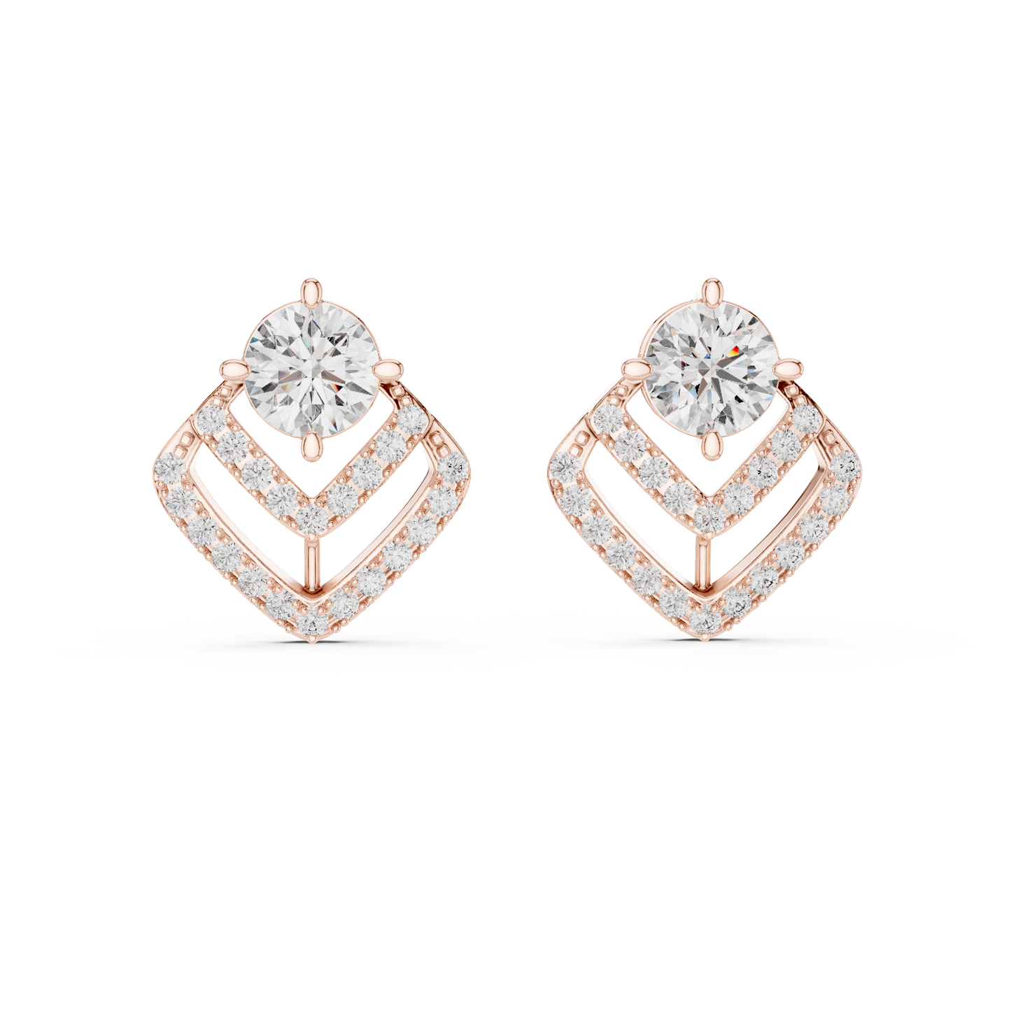 Round Lab Grown Diamond Chevron Stud Earrings in 14K Yellow Gold