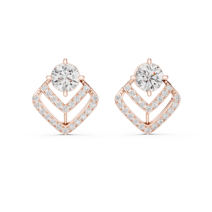 Round Lab Grown Diamond Chevron Stud Earrings in 14K Yellow Gold