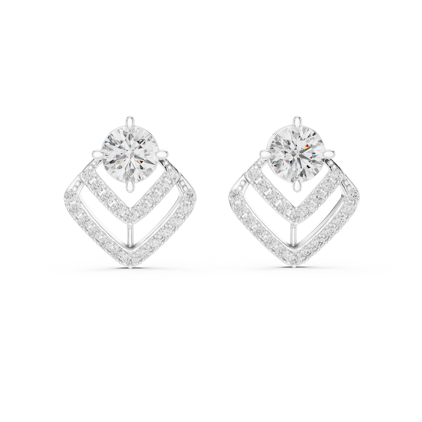 Round Lab Grown Diamond Chevron Stud Earrings in 14K Yellow Gold