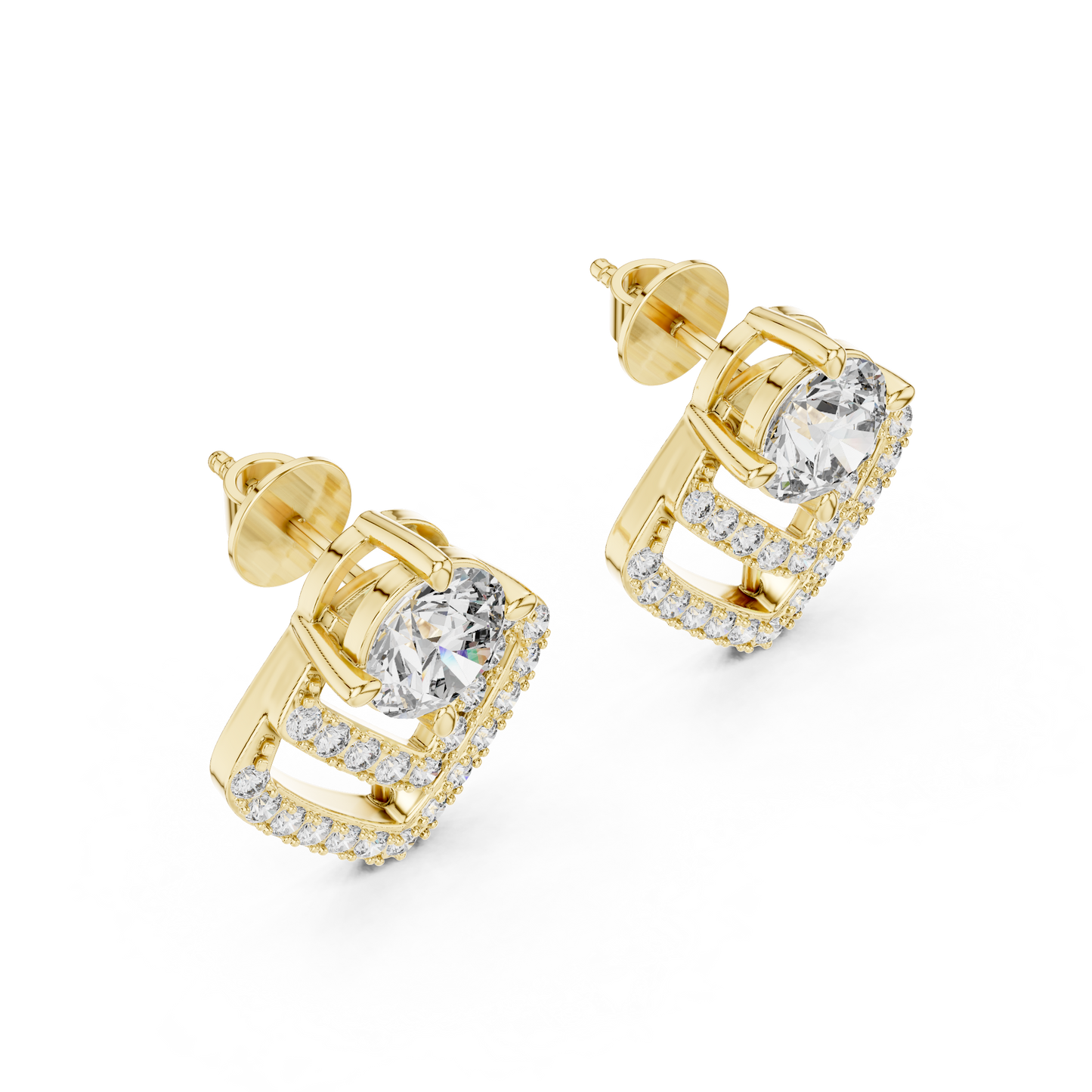 Round Lab Grown Diamond Chevron Stud Earrings in 14K Yellow Gold