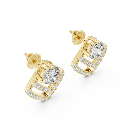 Round Lab Grown Diamond Chevron Stud Earrings in 14K Yellow Gold