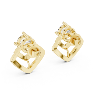 Round Lab Grown Diamond Chevron Stud Earrings in 14K Yellow Gold