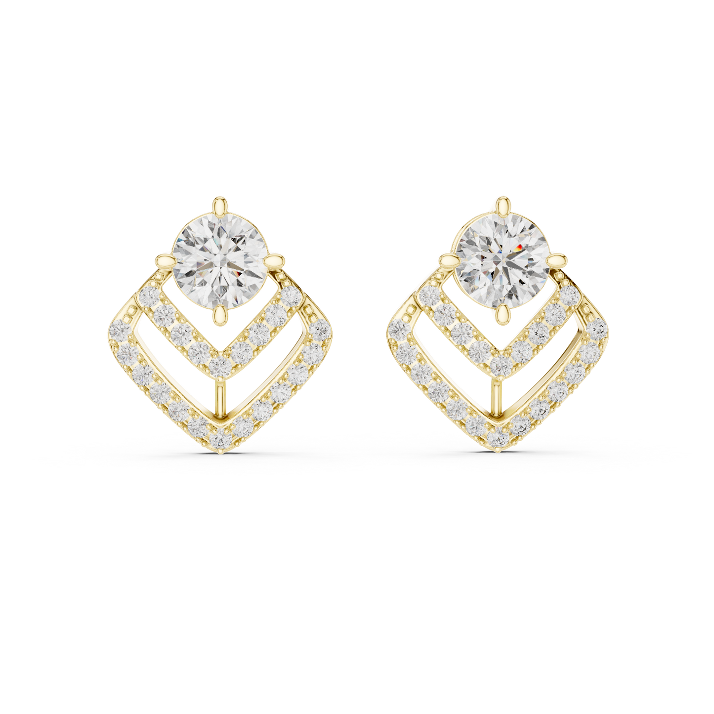 Round Lab Grown Diamond Chevron Stud Earrings in 14K Yellow Gold