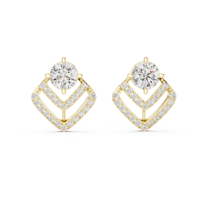 Round Lab Grown Diamond Chevron Stud Earrings in 14K Yellow Gold