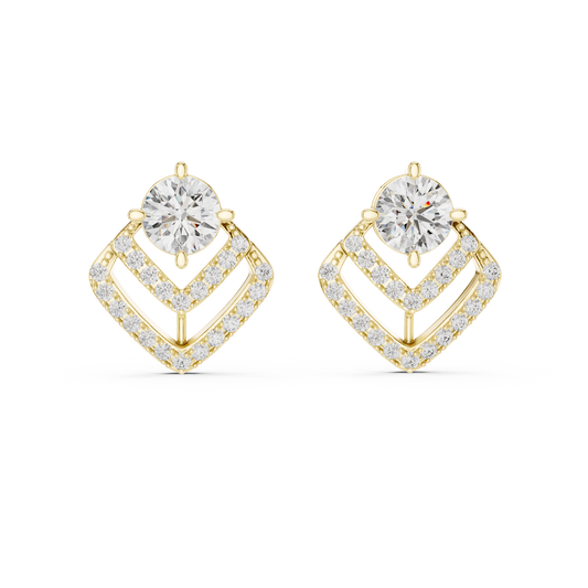 Round Lab Grown Diamond Chevron Stud Earrings in 14K Yellow Gold