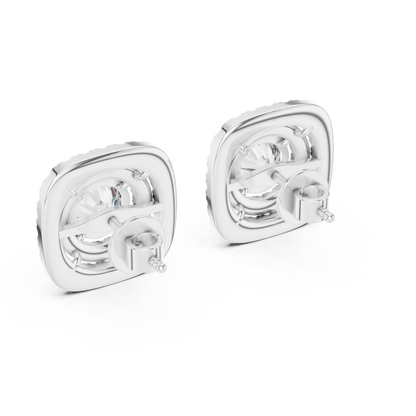 Round Cut Lab Grown Diamond Double Halo Stud Earrings in 14K Yellow Gold