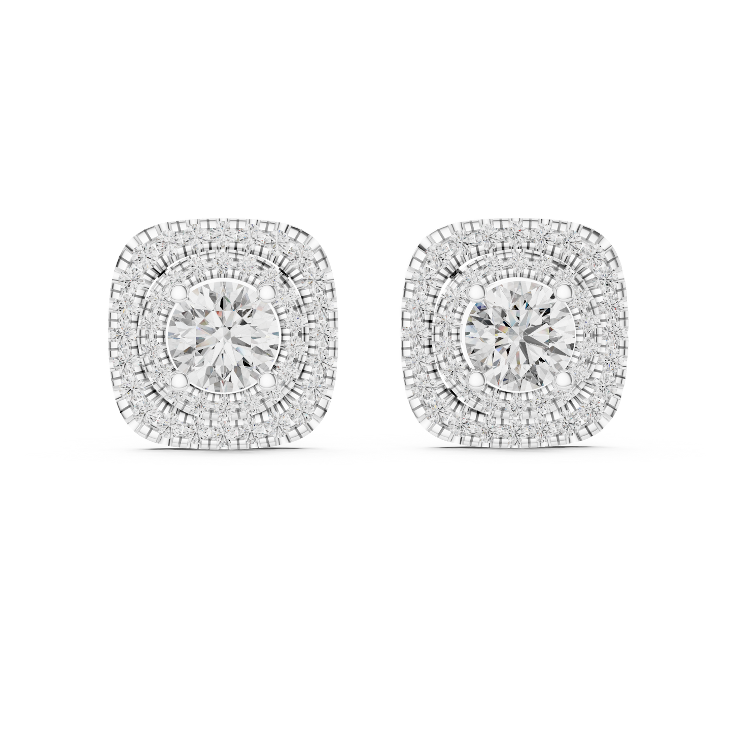 Round Cut Lab Grown Diamond Double Halo Stud Earrings in 14K Yellow Gold