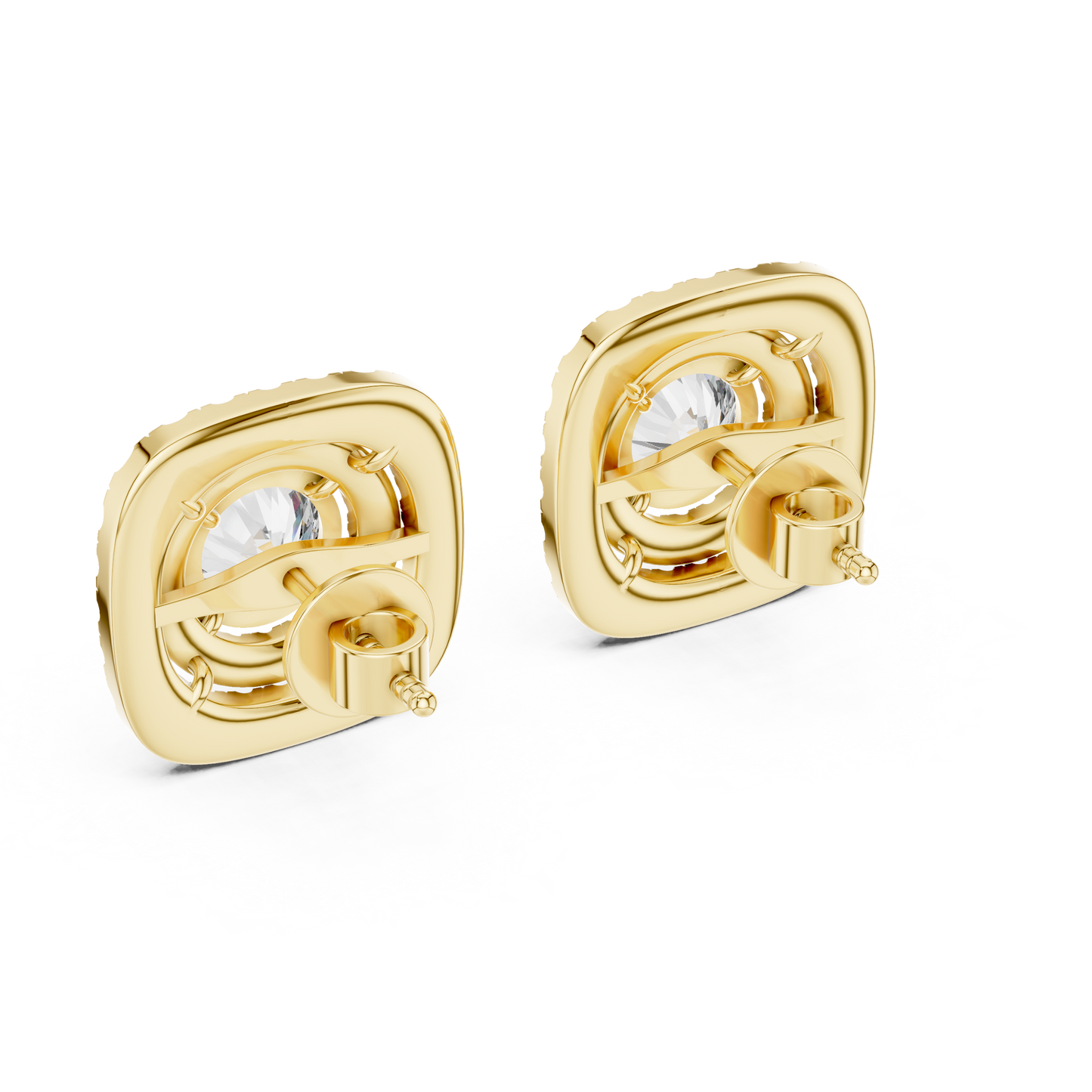Round Cut Lab Grown Diamond Double Halo Stud Earrings in 14K Yellow Gold