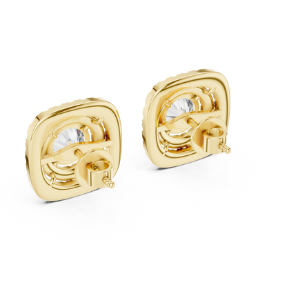 Round Cut Lab Grown Diamond Double Halo Stud Earrings in 14K Yellow Gold