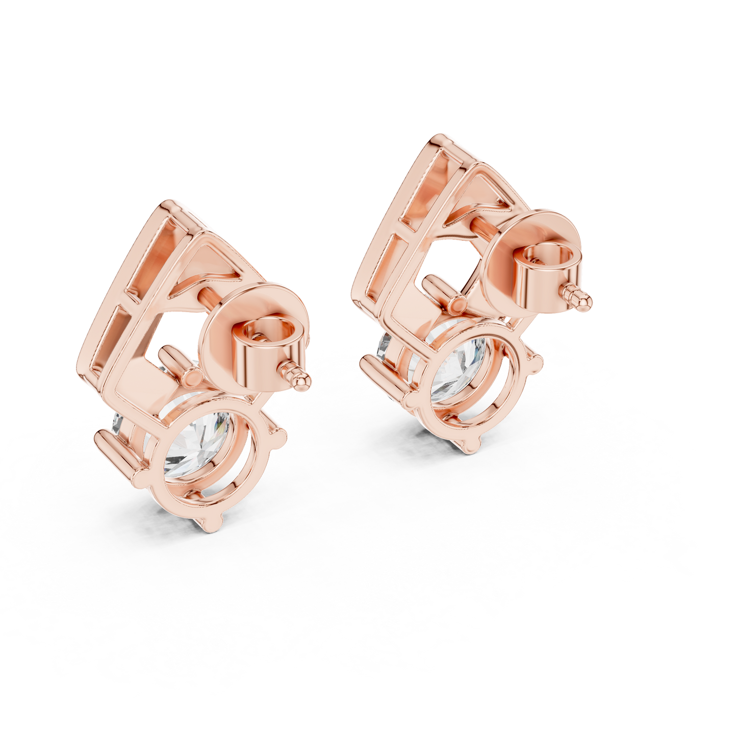 Round Cut Lab Grown Diamond Geometric Solitaire Earrings in 14K White Gold