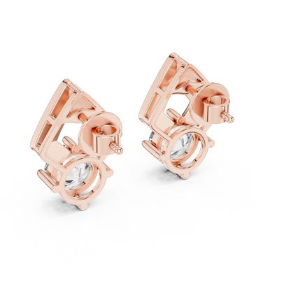 Round Cut Lab Grown Diamond Geometric Solitaire Earrings in 14K White Gold