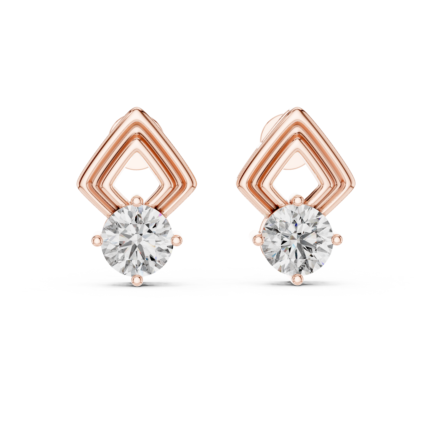 Round Cut Lab Grown Diamond Geometric Solitaire Earrings in 14K White Gold