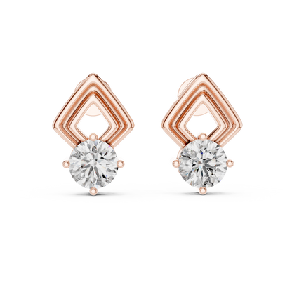 Round Cut Lab Grown Diamond Geometric Solitaire Earrings in 14K White Gold