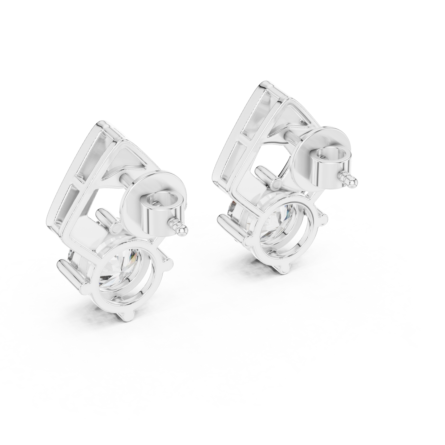 Round Cut Lab Grown Diamond Geometric Solitaire Earrings in 14K White Gold