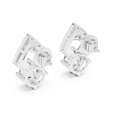 Round Cut Lab Grown Diamond Geometric Solitaire Earrings in 14K White Gold