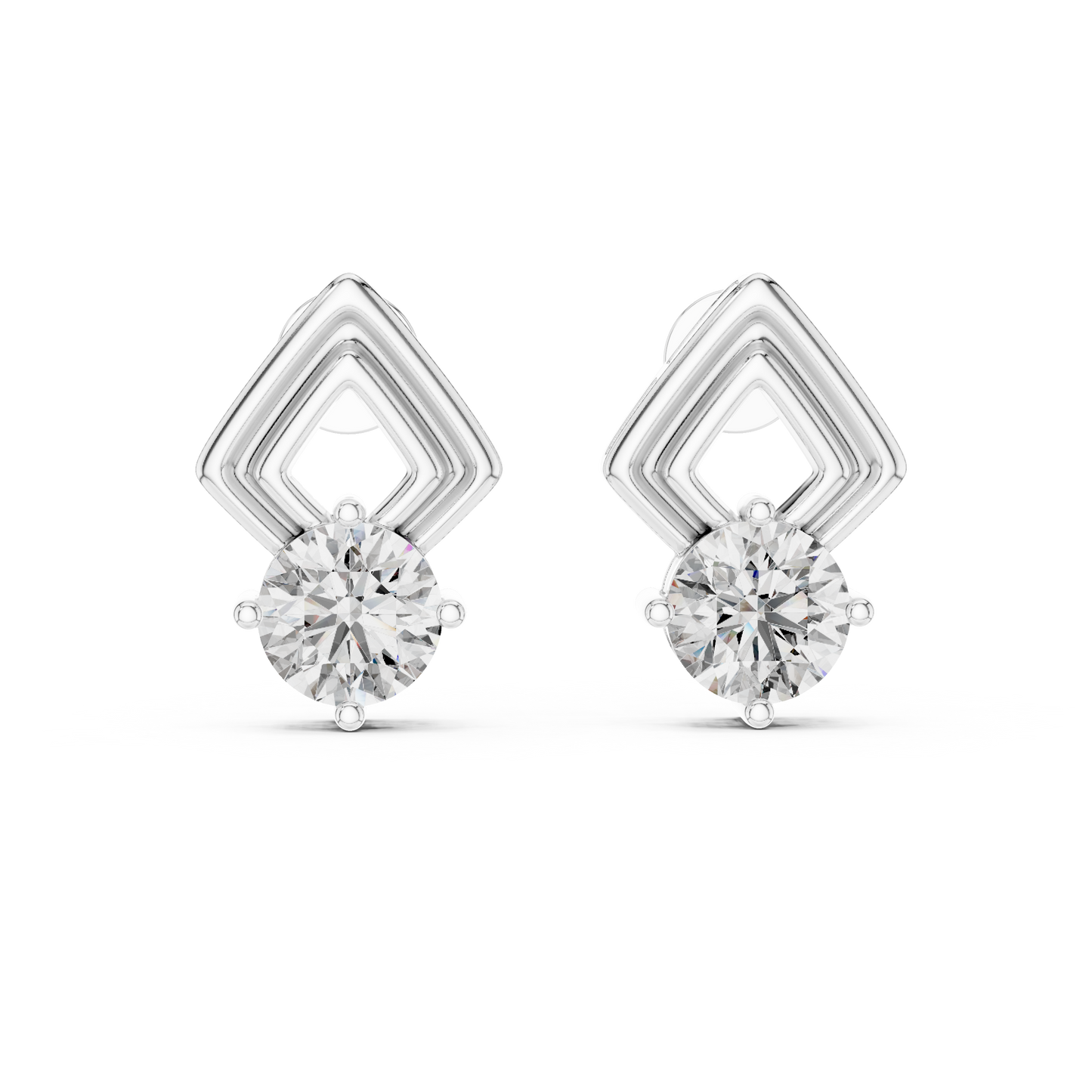 Round Cut Lab Grown Diamond Geometric Solitaire Earrings in 14K White Gold