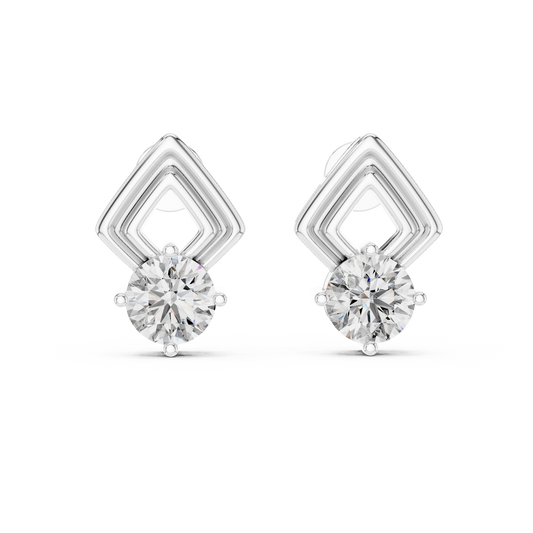 Round Cut Lab Grown Diamond Geometric Solitaire Earrings in 14K White Gold