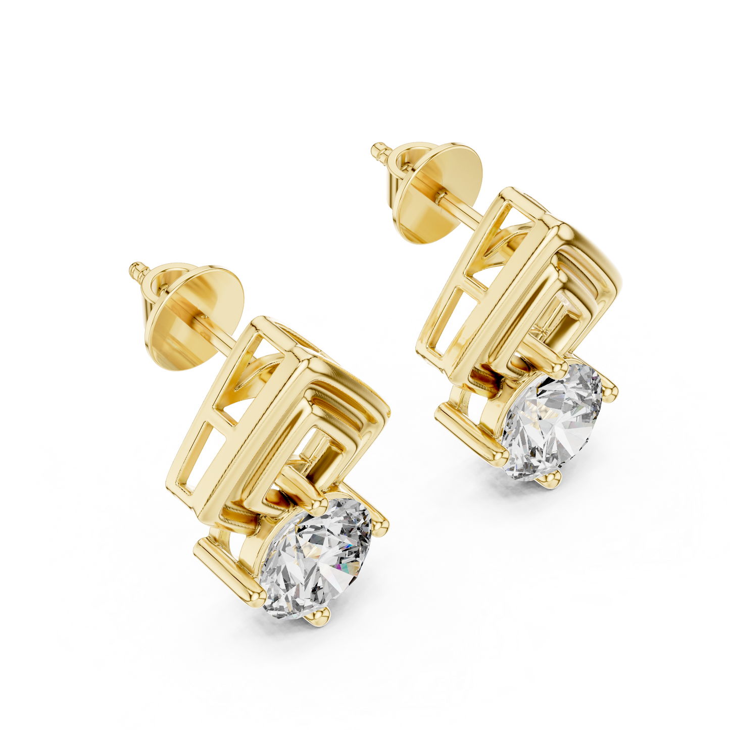 Round Cut Lab Grown Diamond Geometric Solitaire Earrings in 14K White Gold