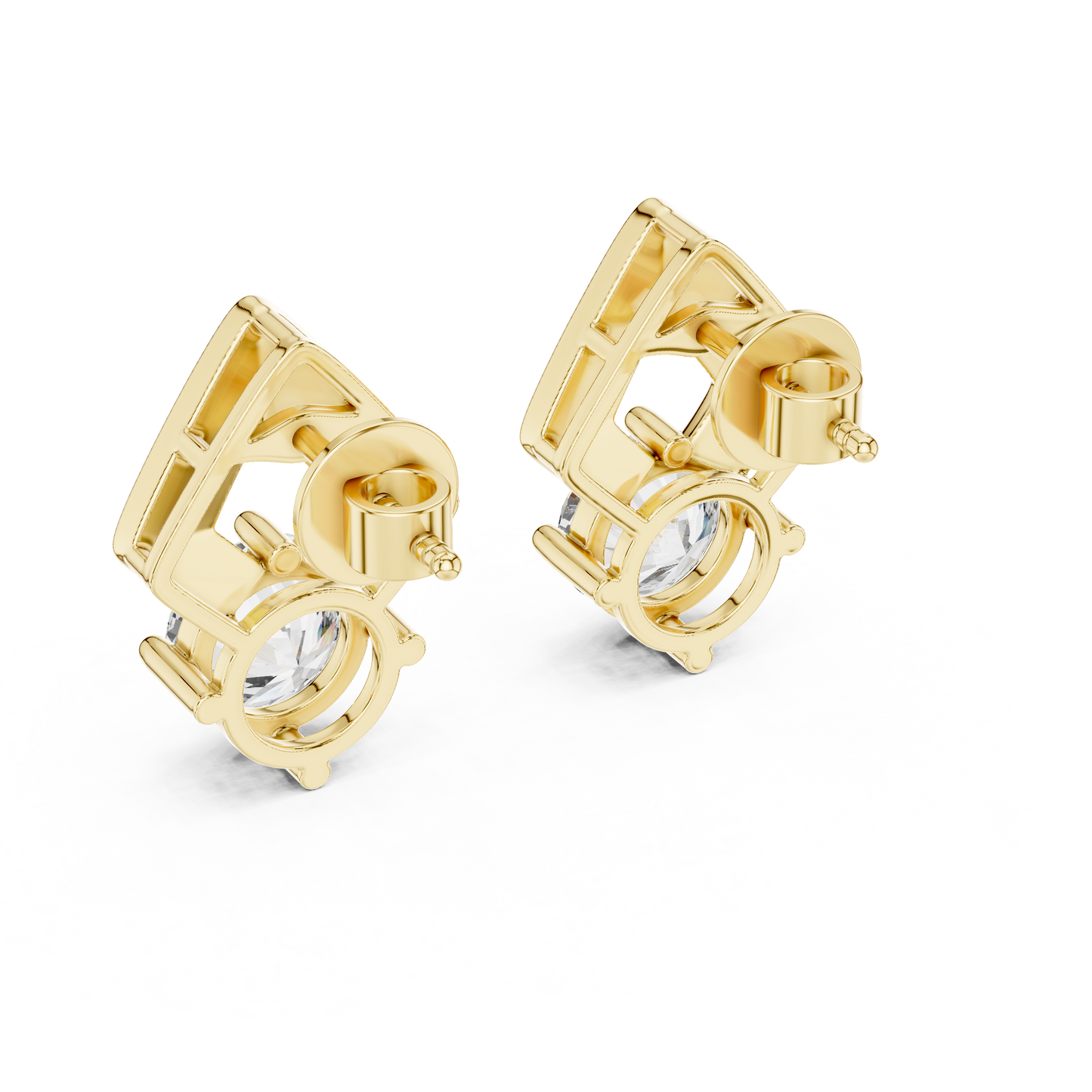 Round Cut Lab Grown Diamond Geometric Solitaire Earrings in 14K White Gold