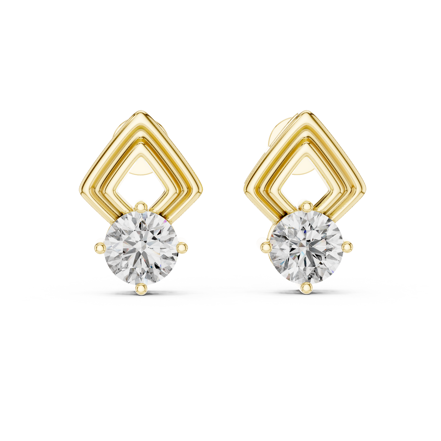 Round Cut Lab Grown Diamond Geometric Solitaire Earrings in 14K White Gold