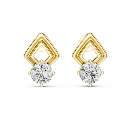 Round Cut Lab Grown Diamond Geometric Solitaire Earrings in 14K White Gold
