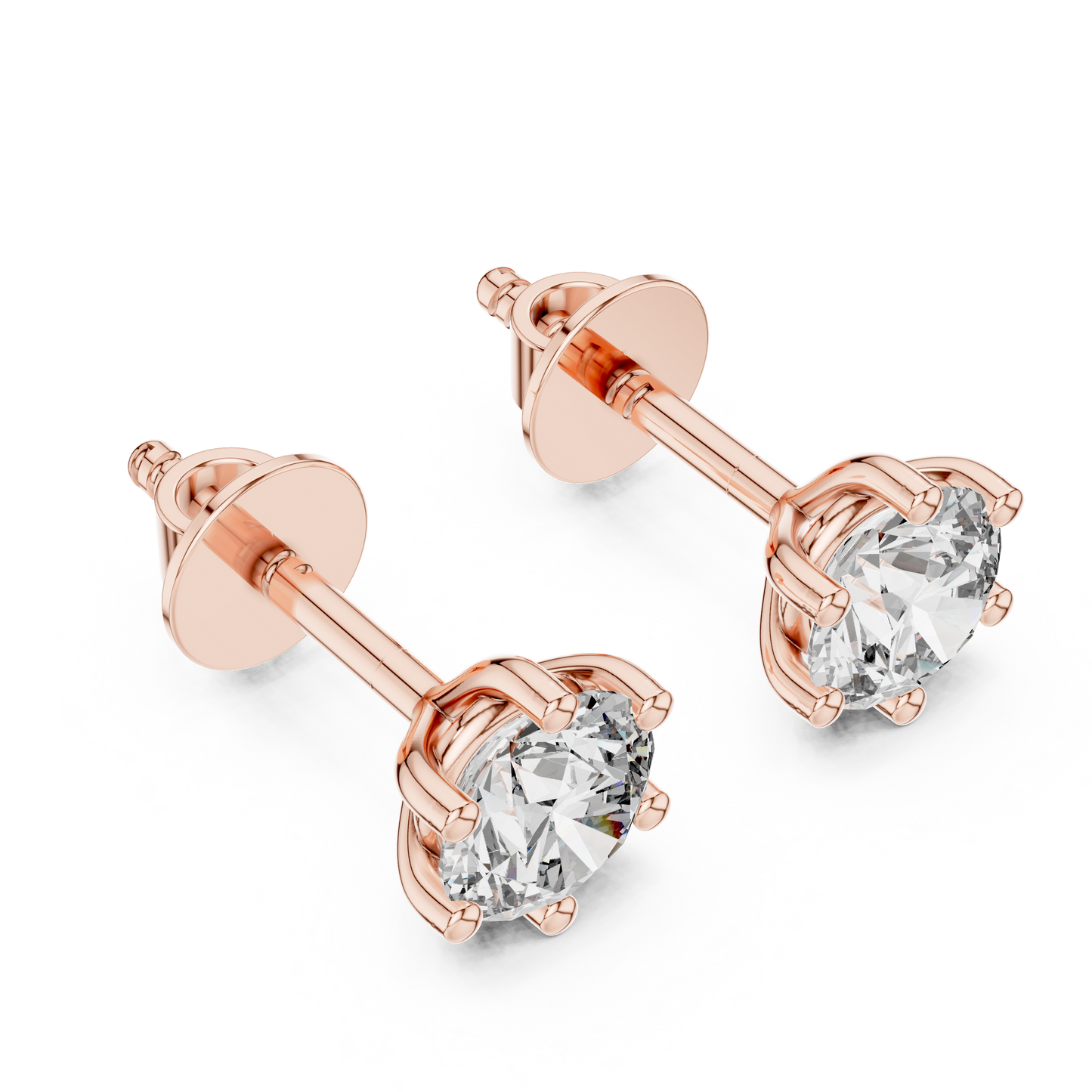 Round Cut Lab Grown Diamond Solitaire Earrings in 14K Yellow Gold