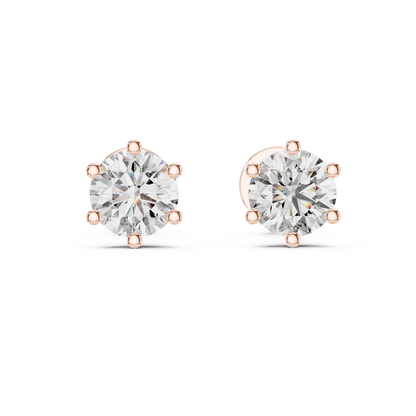 Round Cut Lab Grown Diamond Solitaire Earrings in 14K Yellow Gold