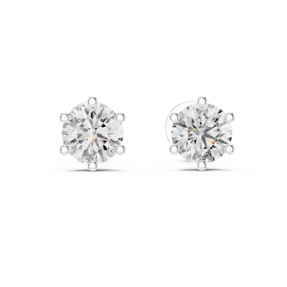Round Cut Lab Grown Diamond Solitaire Earrings in 14K Yellow Gold