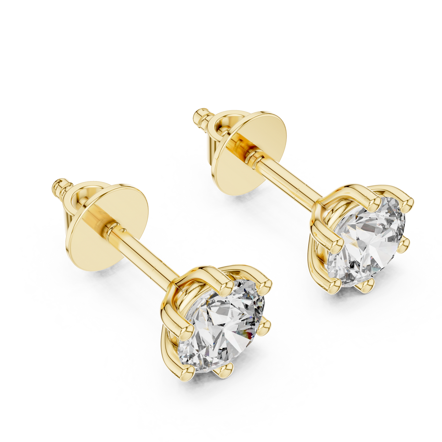 Round Cut Lab Grown Diamond Solitaire Earrings in 14K Yellow Gold
