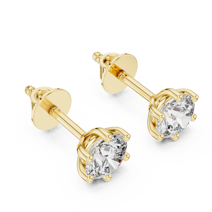 Round Cut Lab Grown Diamond Solitaire Earrings in 14K Yellow Gold