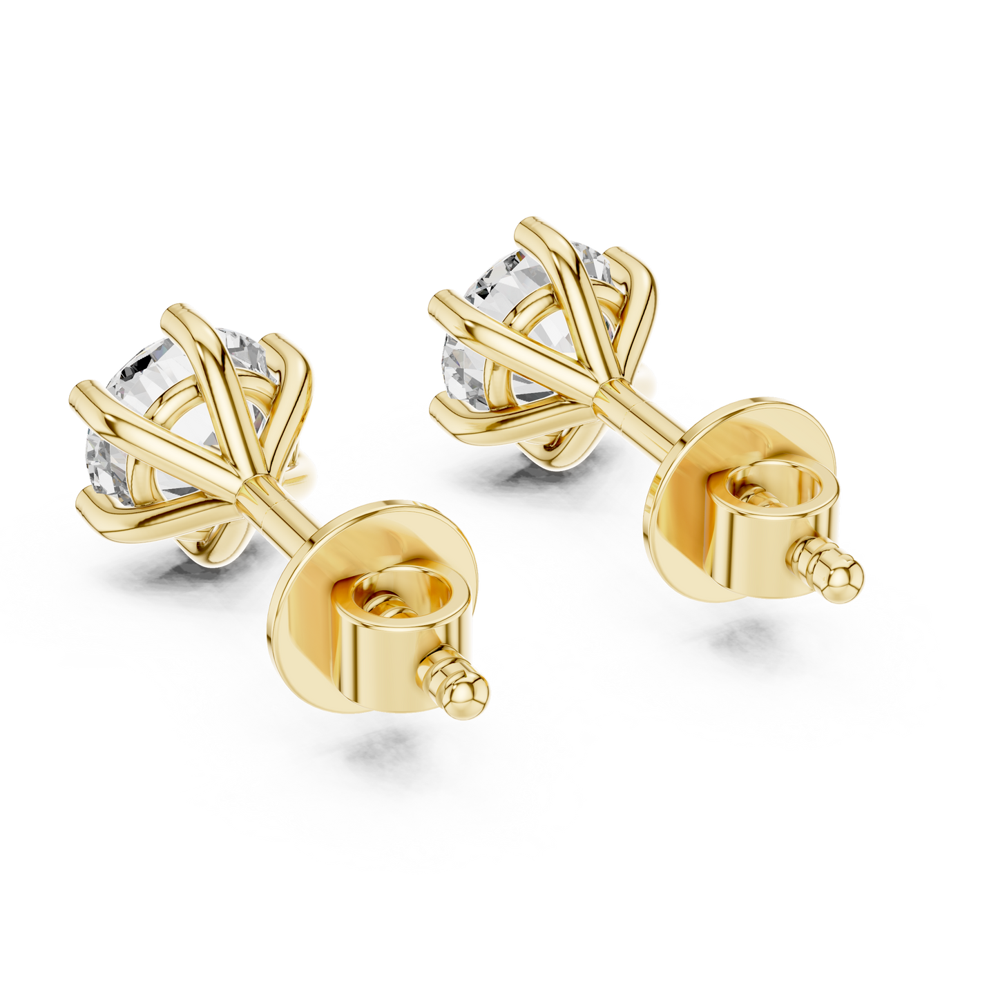 Round Cut Lab Grown Diamond Solitaire Earrings in 14K Yellow Gold