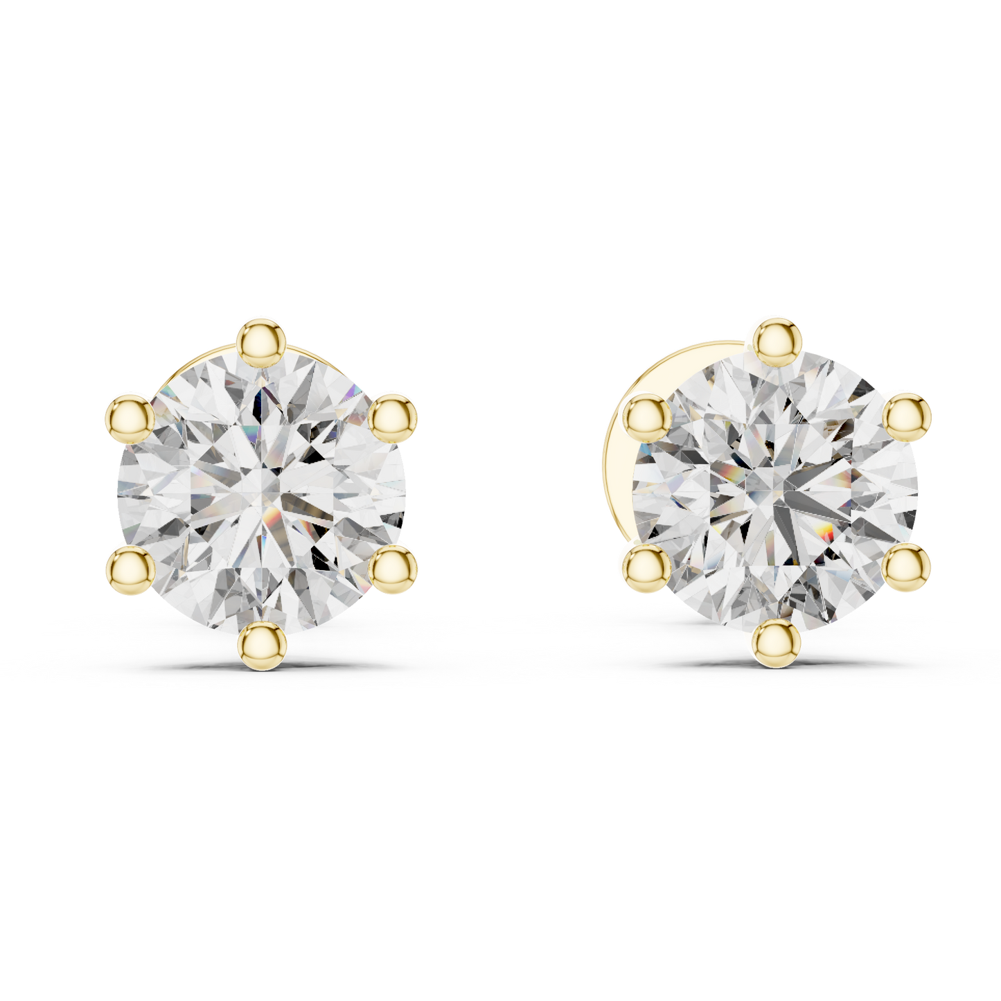 Round Cut Lab Grown Diamond Solitaire Earrings in 14K Yellow Gold