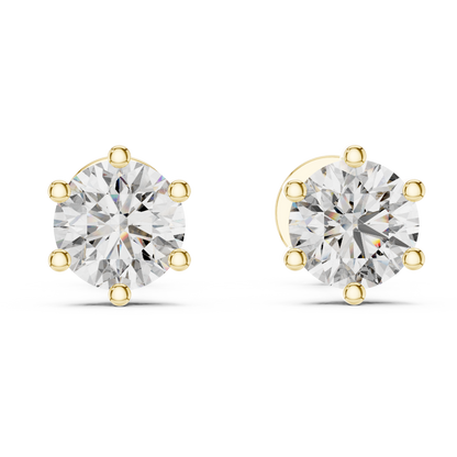 Round Cut Lab Grown Diamond Solitaire Earrings in 14K Yellow Gold
