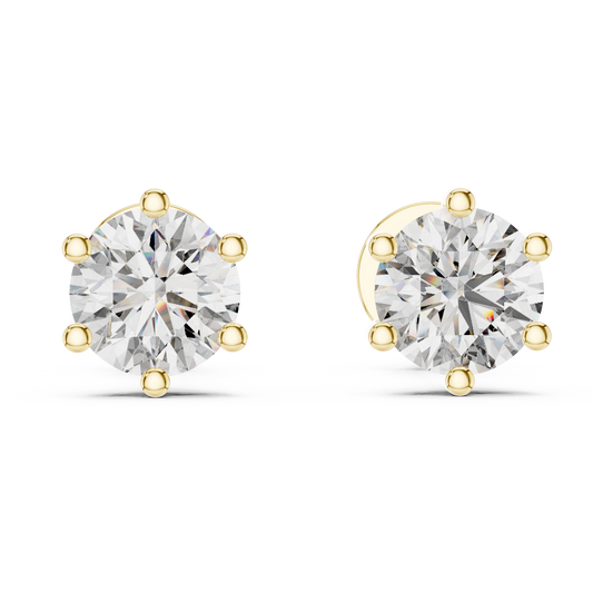 Round Cut Lab Grown Diamond Solitaire Earrings in 14K Yellow Gold