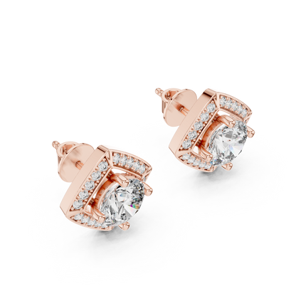 Square Halo Round Lab Grown Diamond Stud Earrings in 14K White Gold | Elegant Diamond Earrings