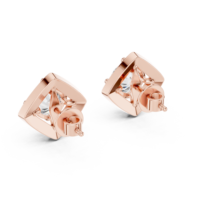 Square Halo Round Lab Grown Diamond Stud Earrings in 14K White Gold | Elegant Diamond Earrings