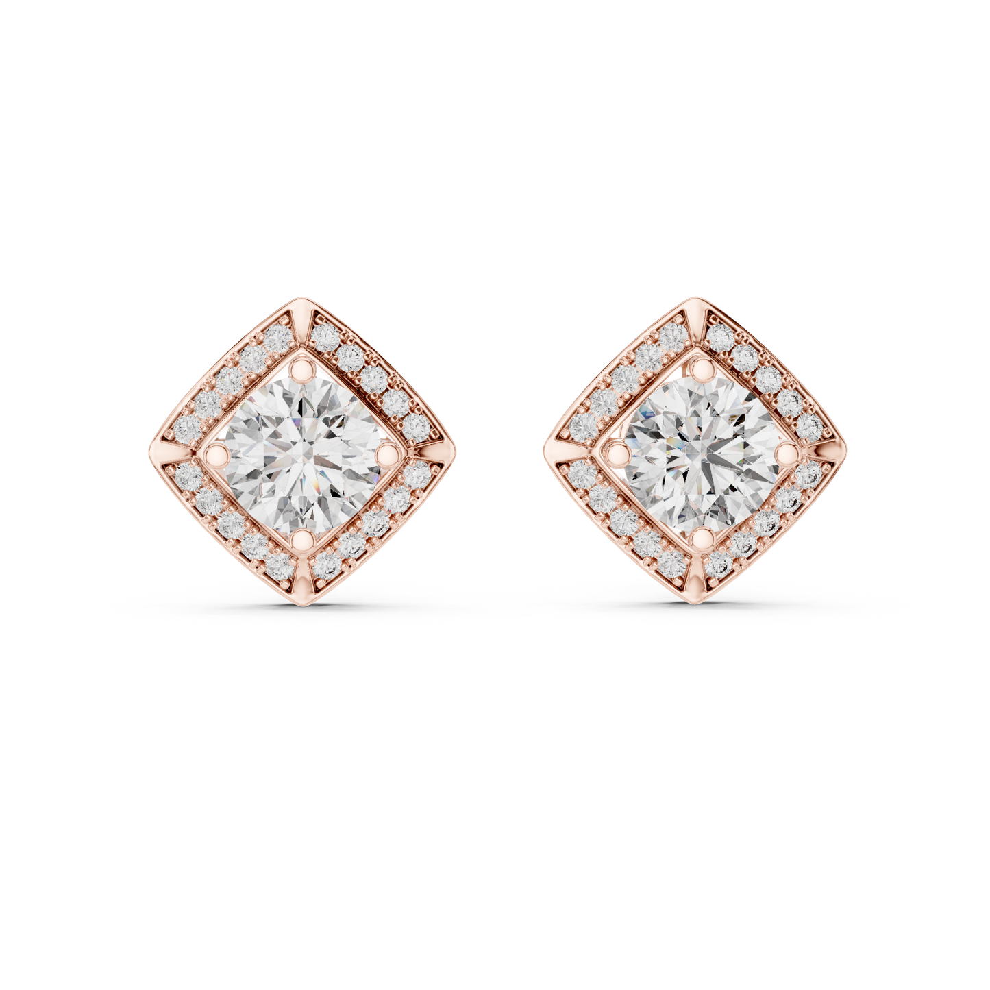 Square Halo Round Lab Grown Diamond Stud Earrings in 14K White Gold | Elegant Diamond Earrings