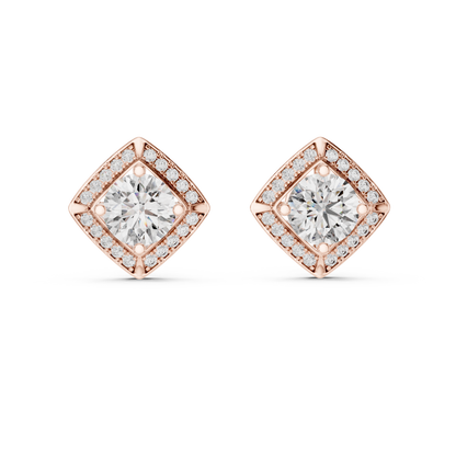 Square Halo Round Lab Grown Diamond Stud Earrings in 14K White Gold | Elegant Diamond Earrings