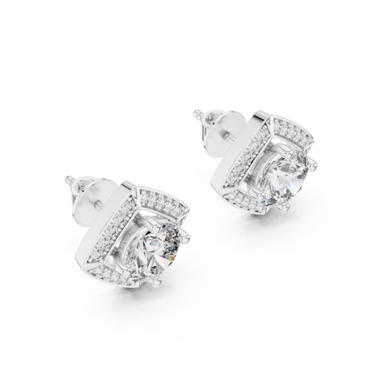 Square Halo Round Lab Grown Diamond Stud Earrings in 14K White Gold | Elegant Diamond Earrings