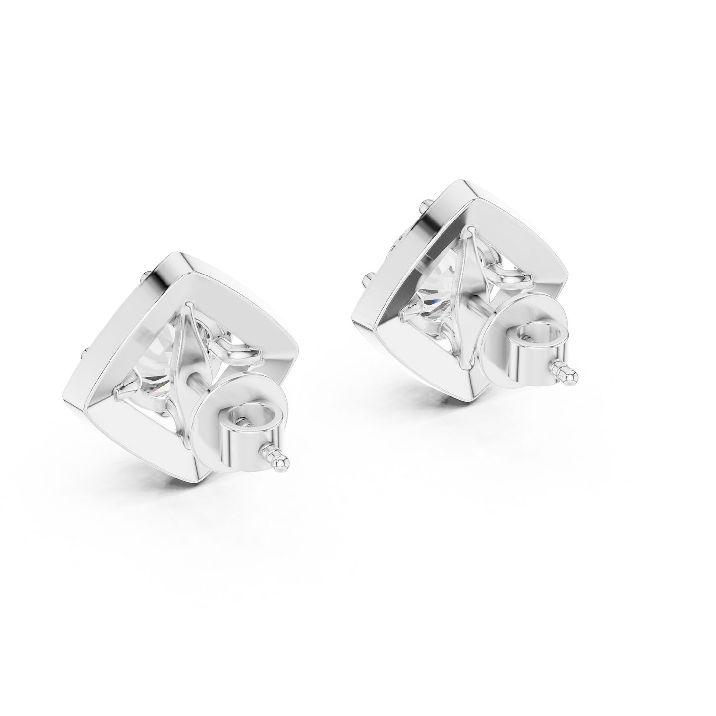 Square Halo Round Lab Grown Diamond Stud Earrings in 14K White Gold | Elegant Diamond Earrings
