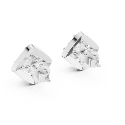 Square Halo Round Lab Grown Diamond Stud Earrings in 14K White Gold | Elegant Diamond Earrings