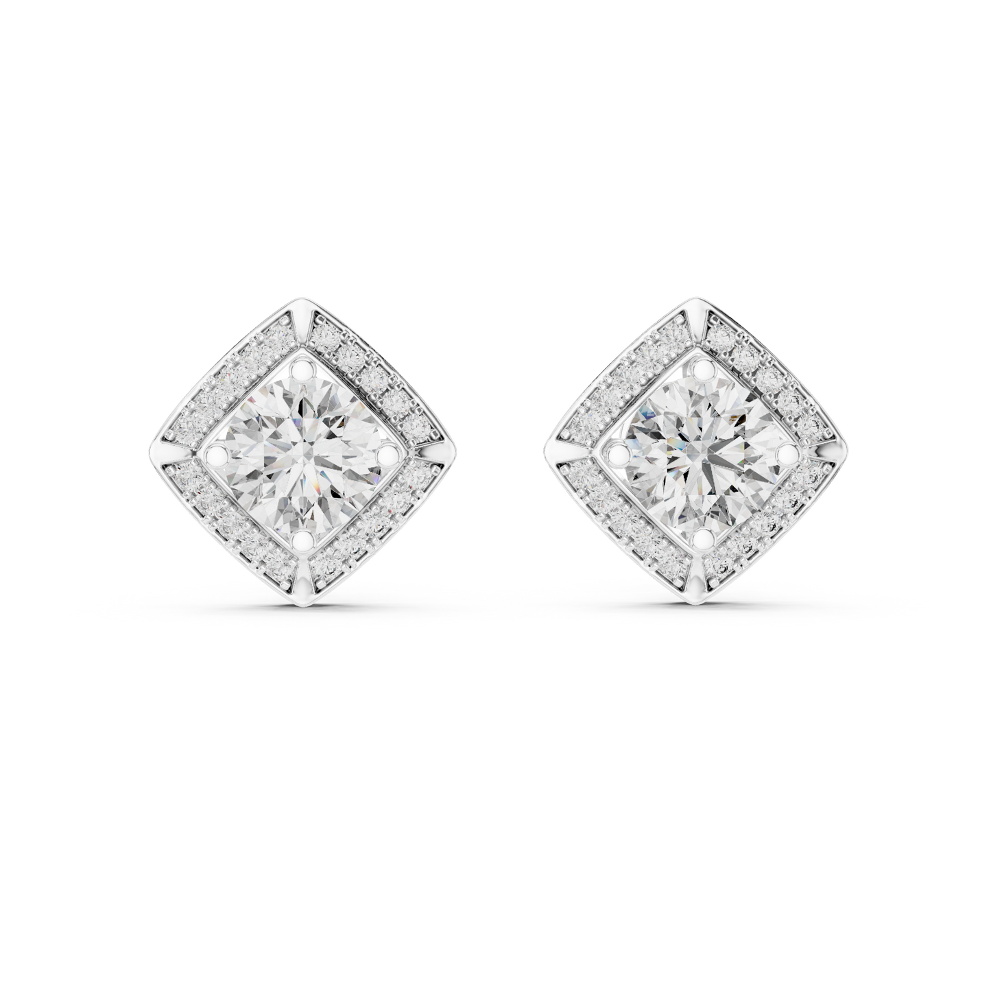 Square Halo Round Lab Grown Diamond Stud Earrings in 14K White Gold | Elegant Diamond Earrings