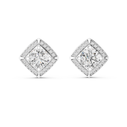 Square Halo Round Lab Grown Diamond Stud Earrings in 14K White Gold | Elegant Diamond Earrings