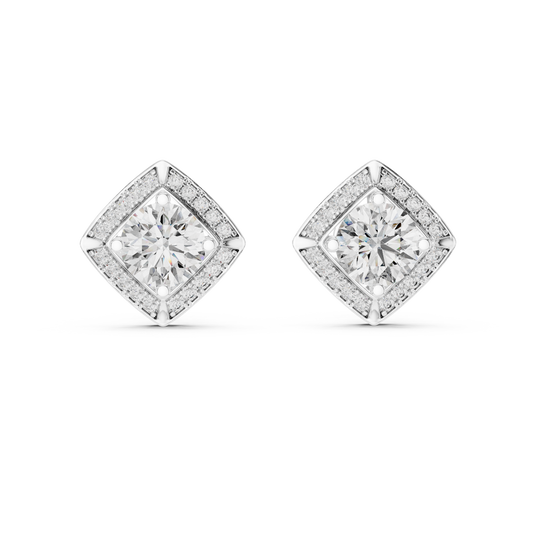 Square Halo Round Lab Grown Diamond Stud Earrings in 14K White Gold | Elegant Diamond Earrings
